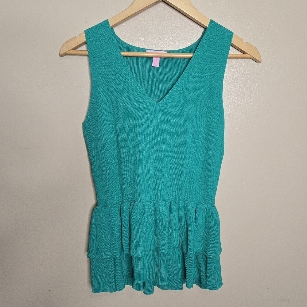 Lilly Pulitzer Teal Peplum Knit Blouse